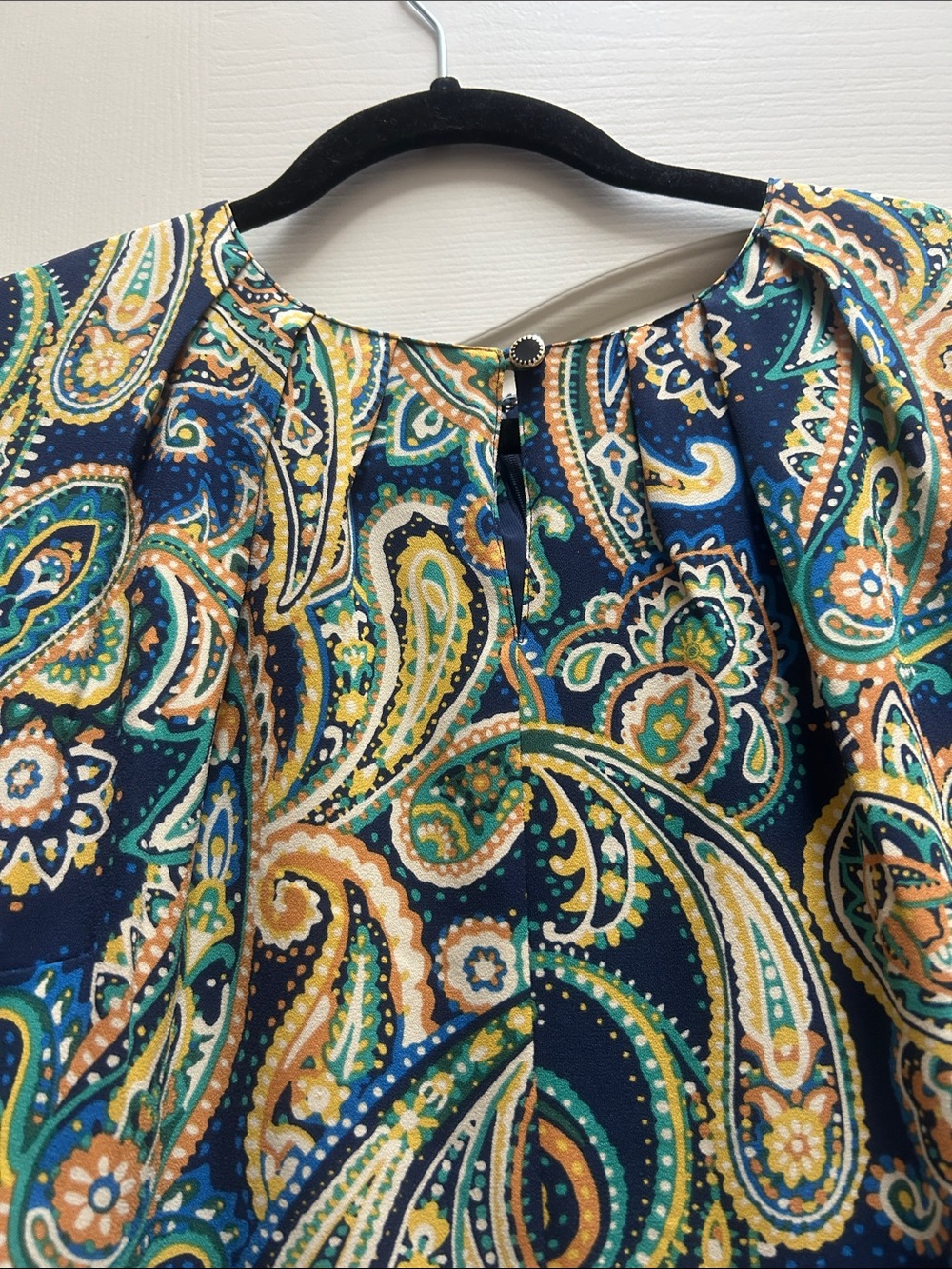Liz Claiborne Navy Paisley Midi Dress with Green and Cream Accents - Picture 2 of 7
